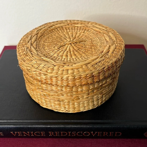 Other - Woven Vintage Chinese Lidded Basket in Natural Straw